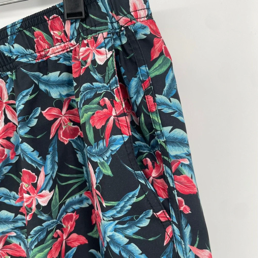 Fair Harbor Swim Trunks Mens XL Black‎ Pink Floral Tropical BreezeKnit Shorts